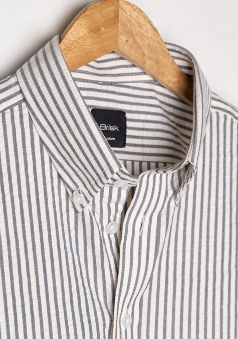 Grey White Seersucker Stripes Shirt - Half Sleeves