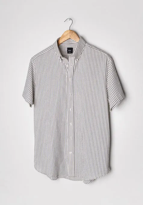 Grey White Seersucker Stripes Shirt - Half Sleeves