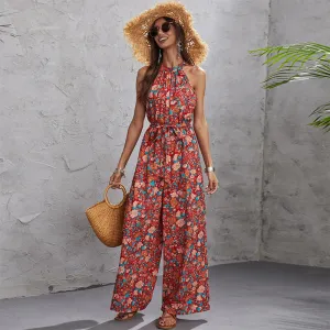 Halter Sleeveless Waist Wide-Leg Jumpsuit