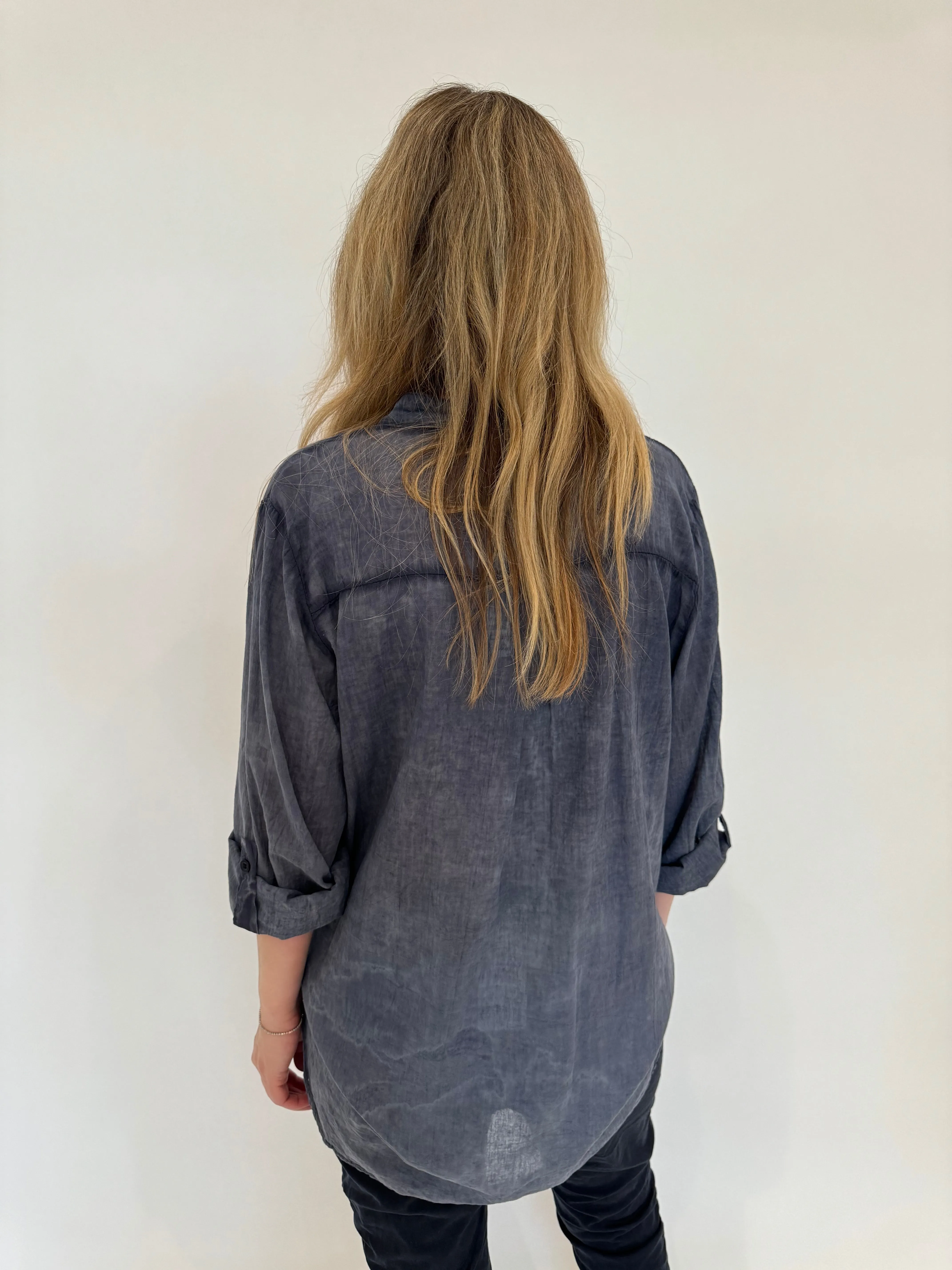 Heidi Solid Button Down Cotton Shirt - Navy