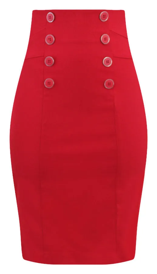 High Waist Pin Me Up Pencil Skirt in Red