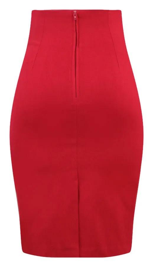 High Waist Pin Me Up Pencil Skirt in Red