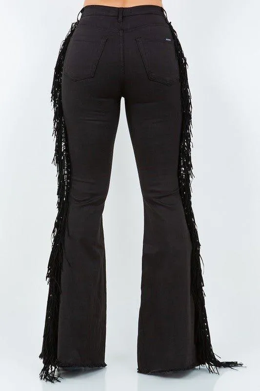 Howdy Texas Fringy Studded Bell Bottom Denim
