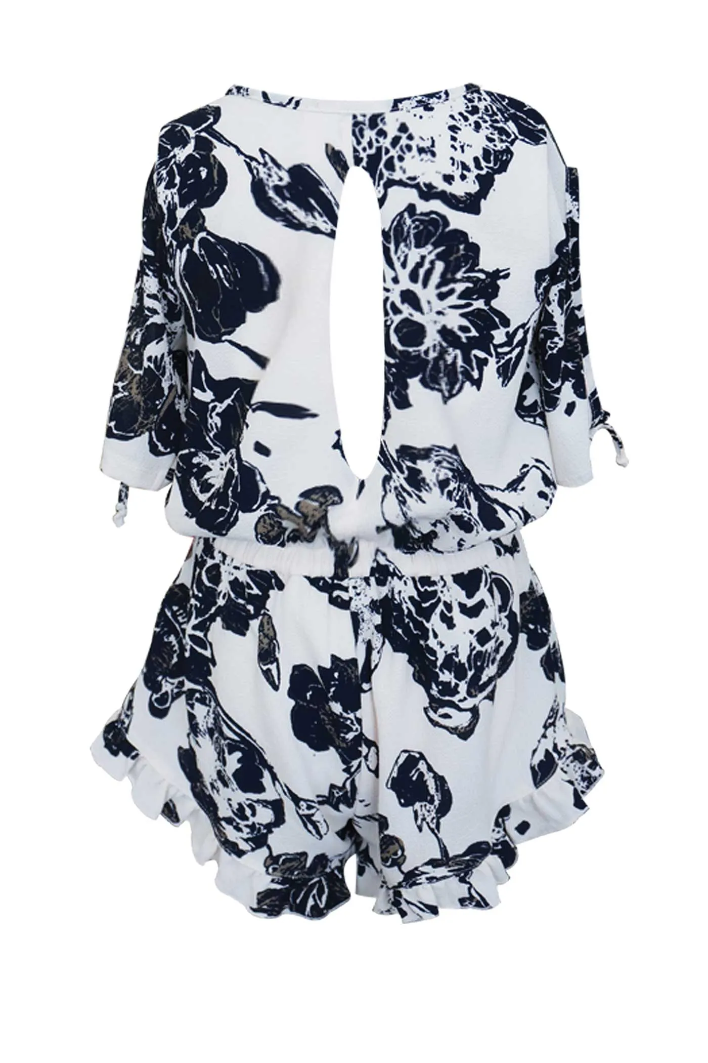 Little Girls Button Front Elbow Sleeve Floral Print Romper