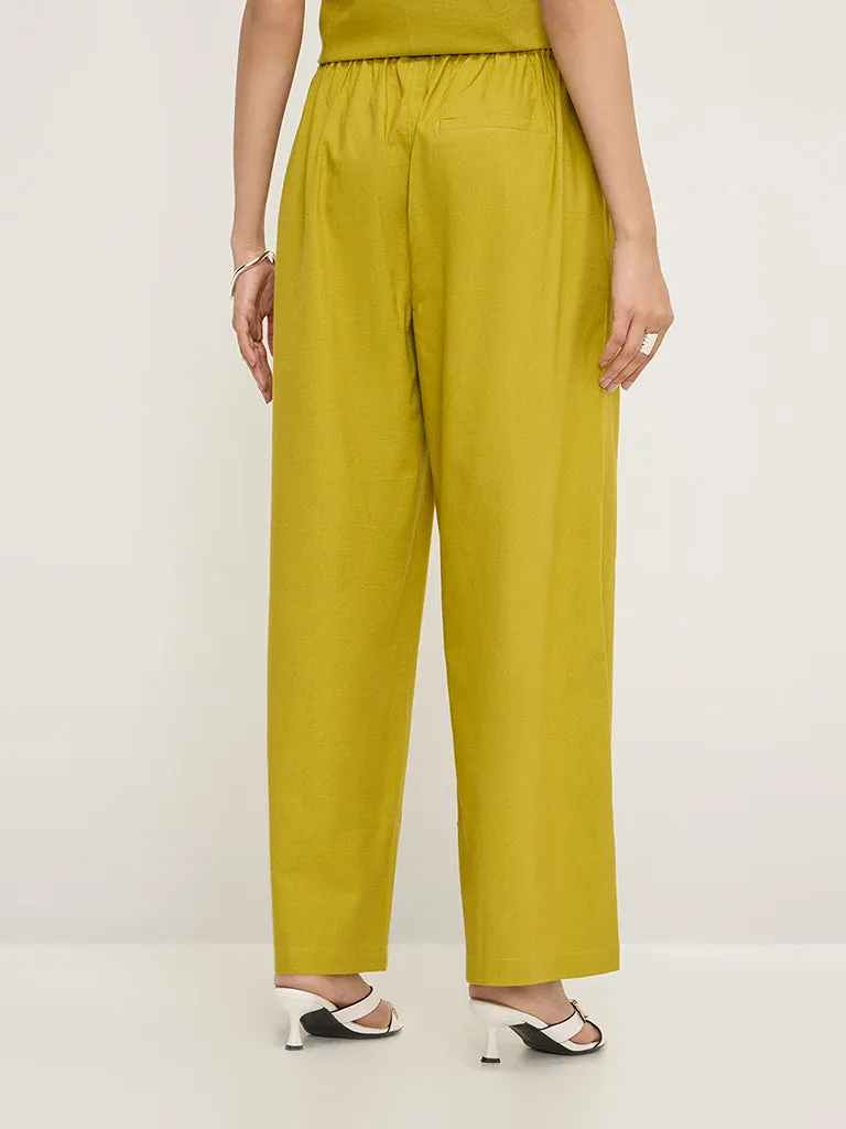 LOV Lime High-Rise Cotton-Blend Trousers