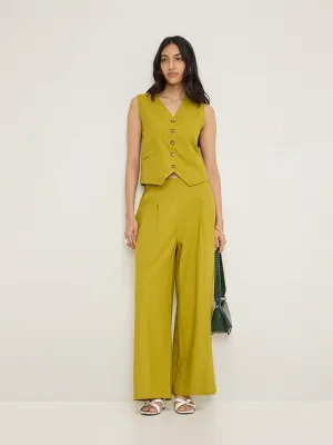 LOV Lime High-Rise Cotton-Blend Trousers
