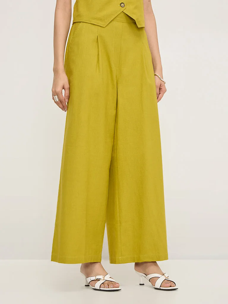 LOV Lime High-Rise Cotton-Blend Trousers