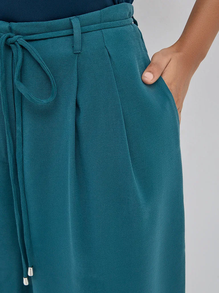 LOV Teal Wide-Leg High-Rise Trousers