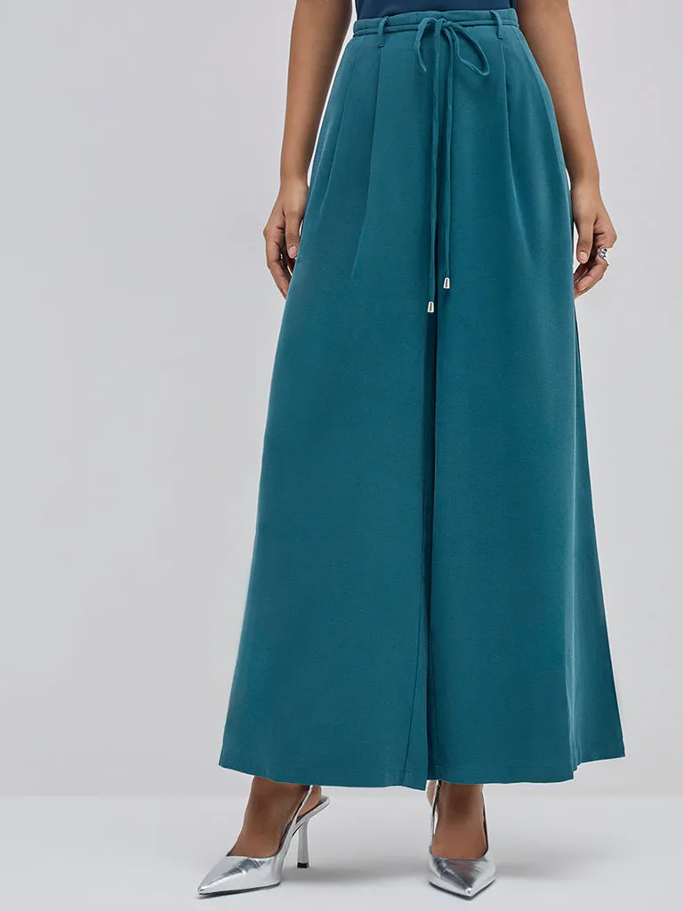 LOV Teal Wide-Leg High-Rise Trousers