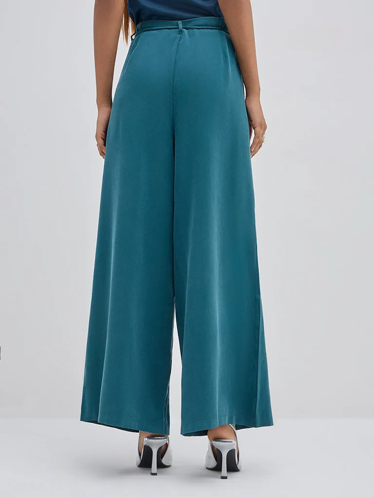 LOV Teal Wide-Leg High-Rise Trousers