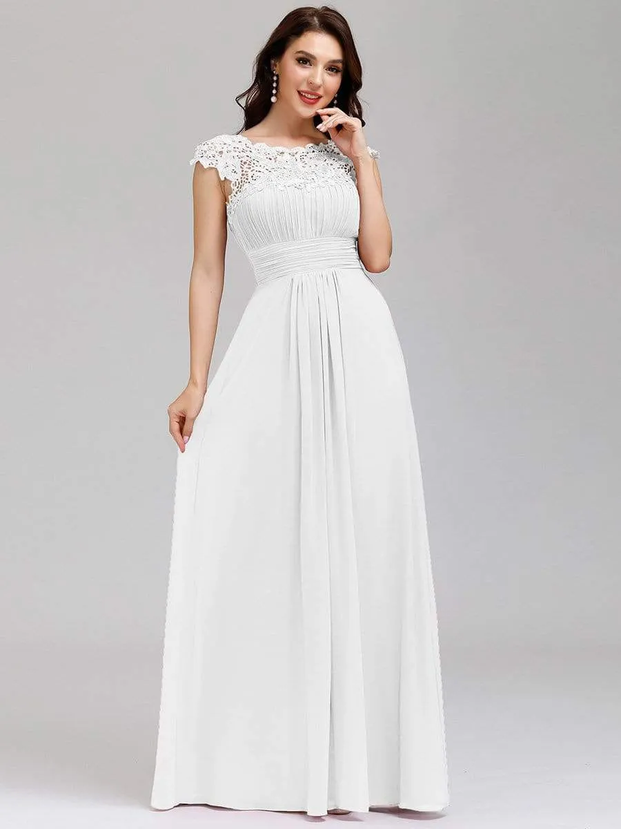Maxi Long Lace Cap Sleeve Elegant Bridesmaid Dress