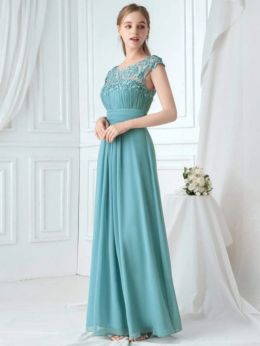 Maxi Long Lace Cap Sleeve Elegant Bridesmaid Dress