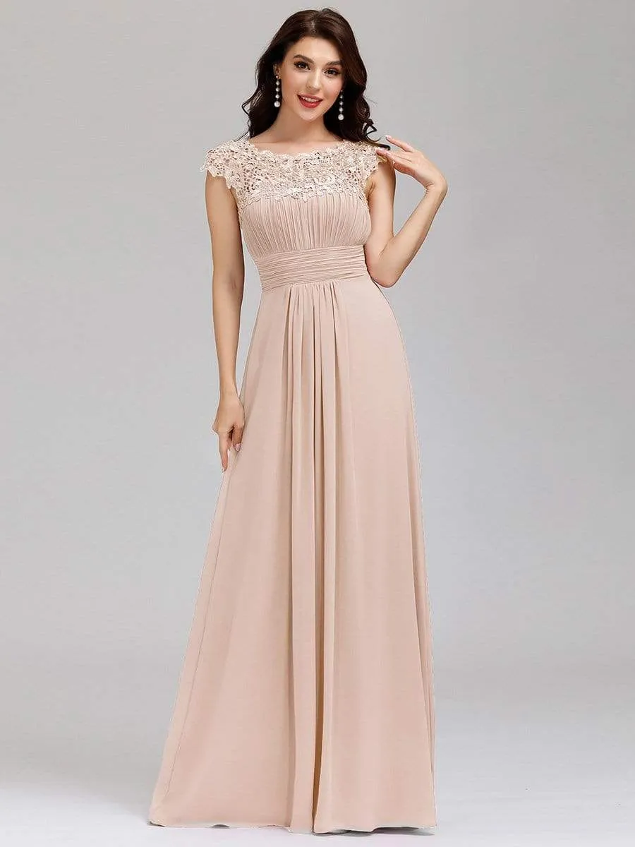 Maxi Long Lace Cap Sleeve Elegant Bridesmaid Dress