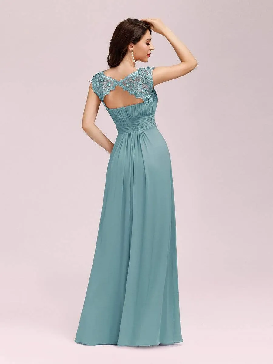 Maxi Long Lace Cap Sleeve Elegant Bridesmaid Dress