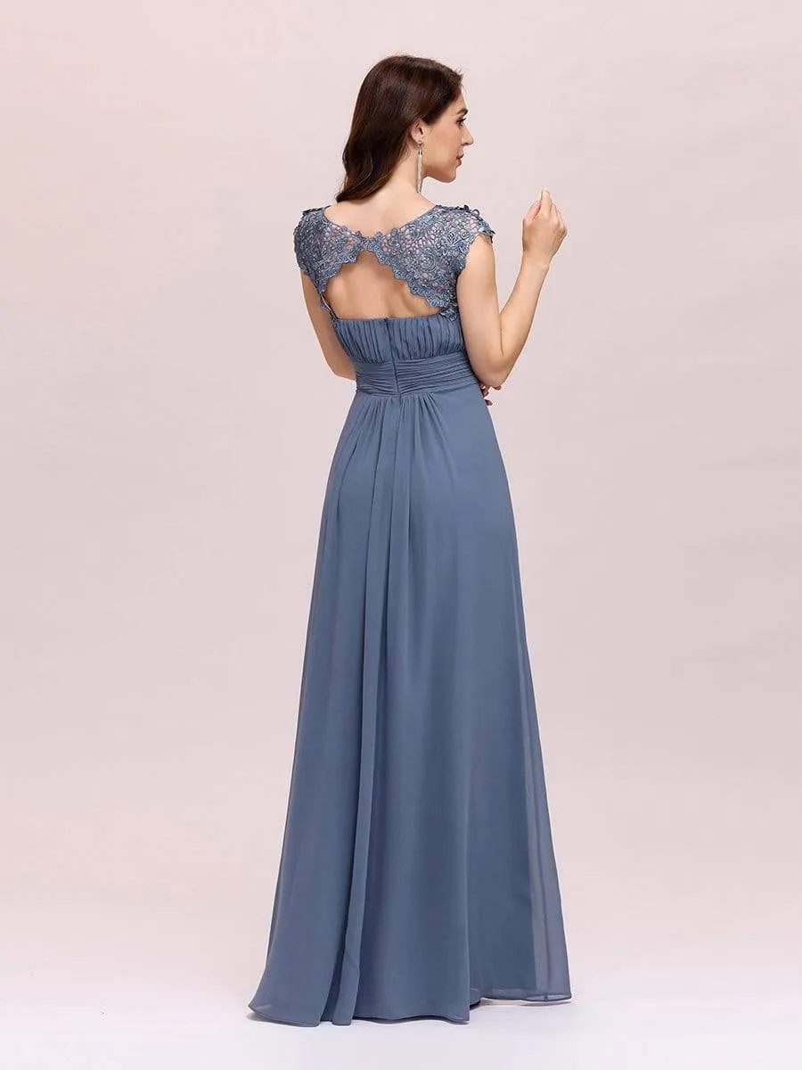 Maxi Long Lace Cap Sleeve Elegant Bridesmaid Dress