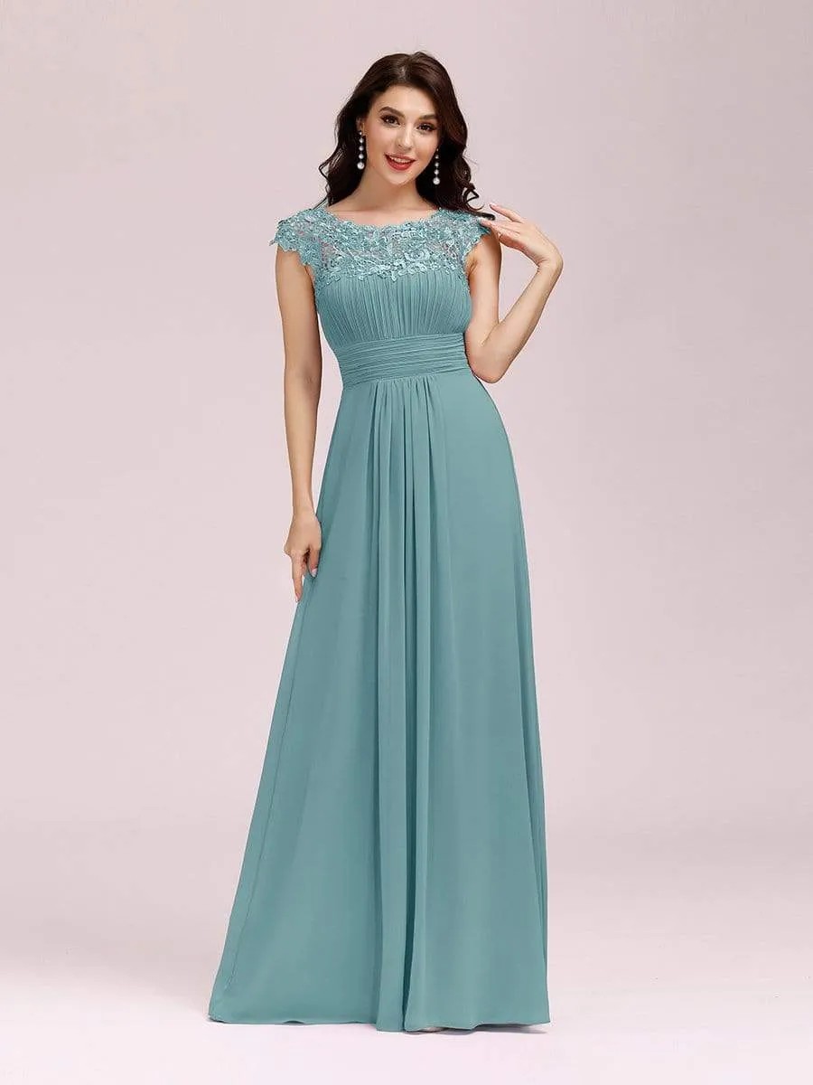Maxi Long Lace Cap Sleeve Elegant Bridesmaid Dress