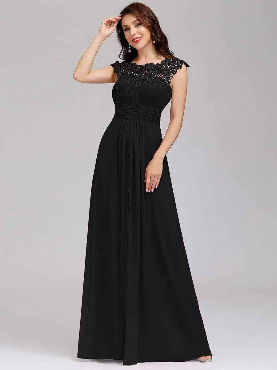 Maxi Long Lace Cap Sleeve Elegant Bridesmaid Dress