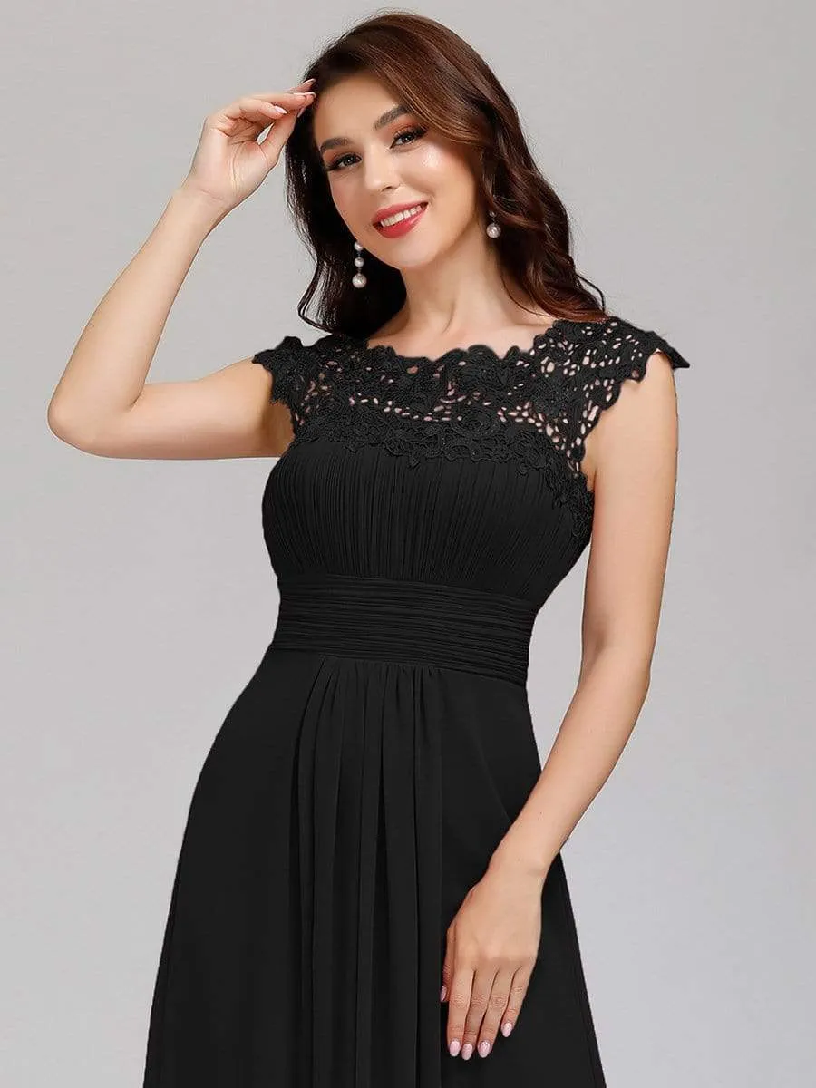 Maxi Long Lace Cap Sleeve Elegant Bridesmaid Dress