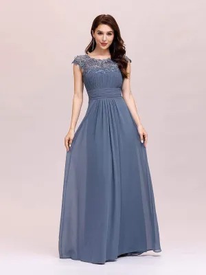 Maxi Long Lace Cap Sleeve Elegant Bridesmaid Dress