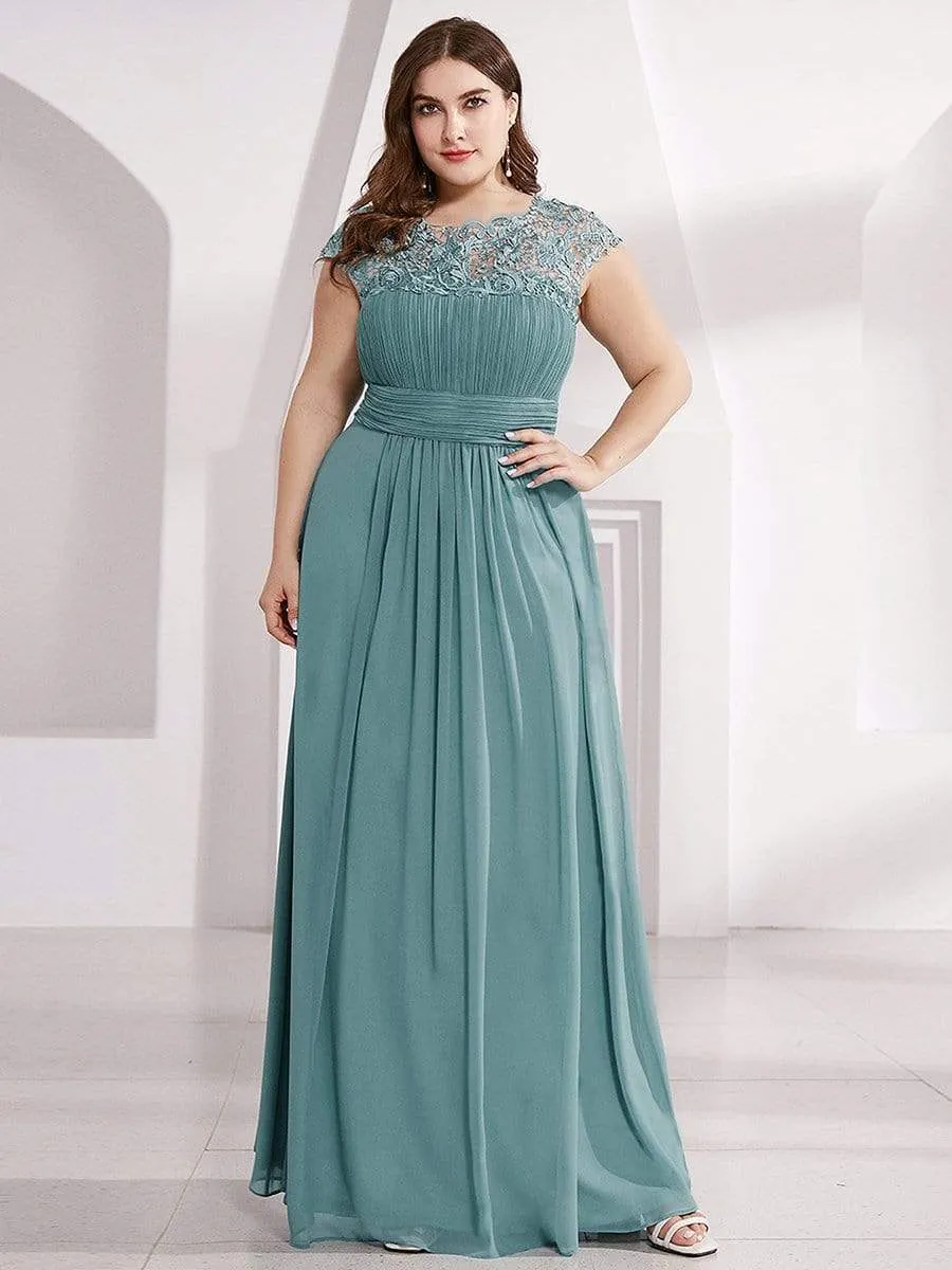 Maxi Long Lace Cap Sleeve Elegant Bridesmaid Dress