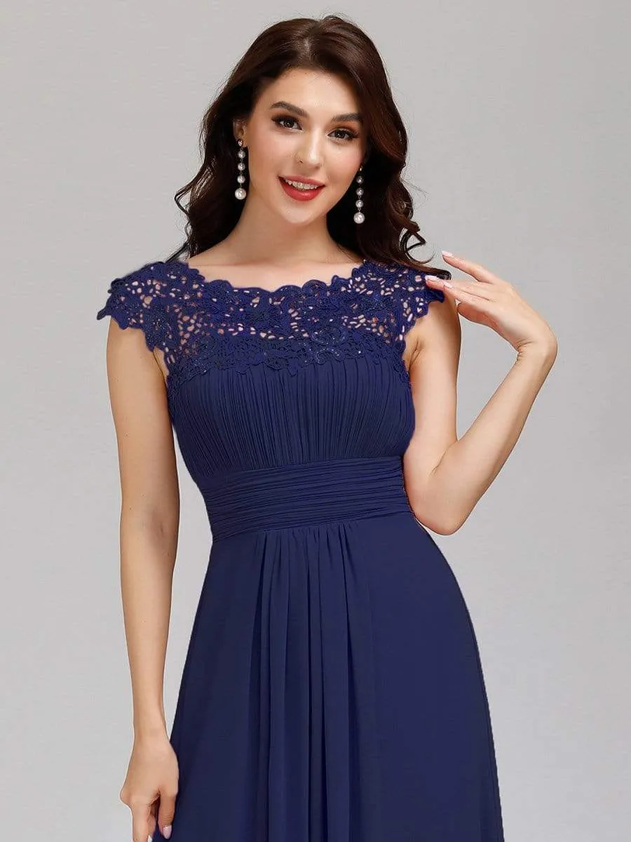 Maxi Long Lace Cap Sleeve Elegant Bridesmaid Dress