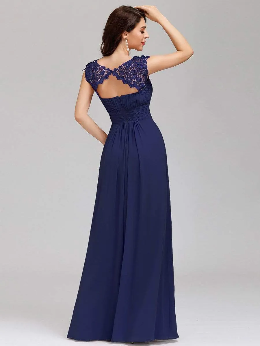 Maxi Long Lace Cap Sleeve Elegant Bridesmaid Dress