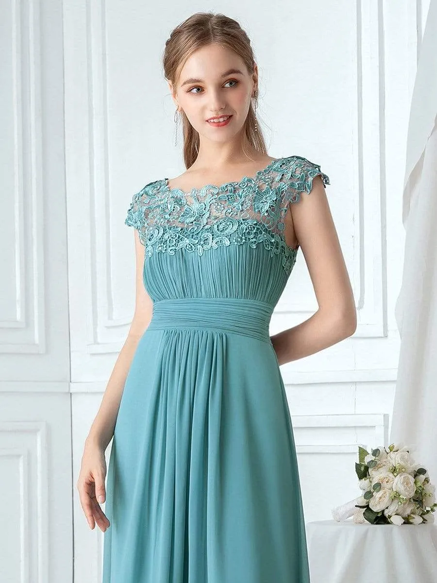 Maxi Long Lace Cap Sleeve Elegant Bridesmaid Dress