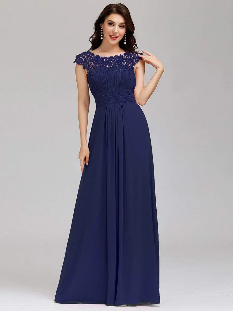 Maxi Long Lace Cap Sleeve Elegant Bridesmaid Dress