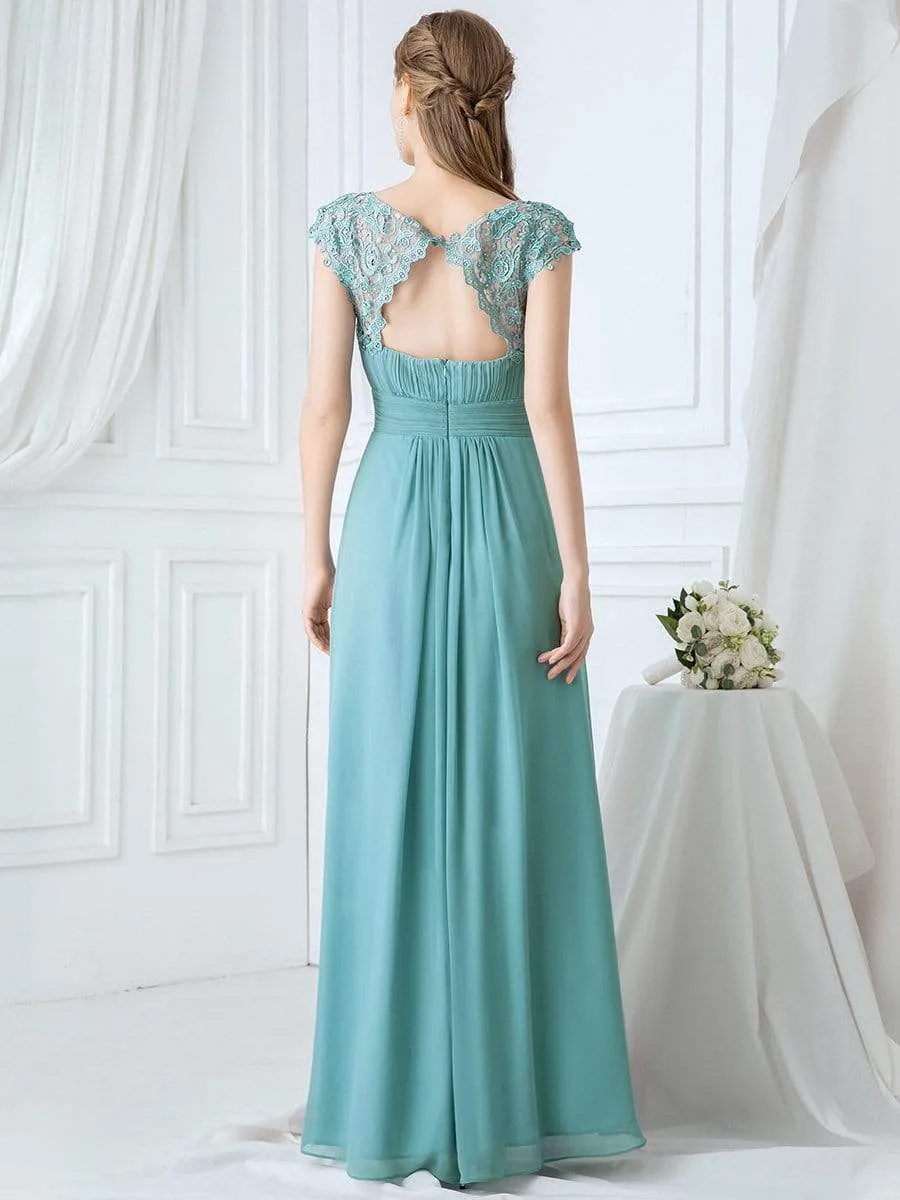 Maxi Long Lace Cap Sleeve Elegant Bridesmaid Dress