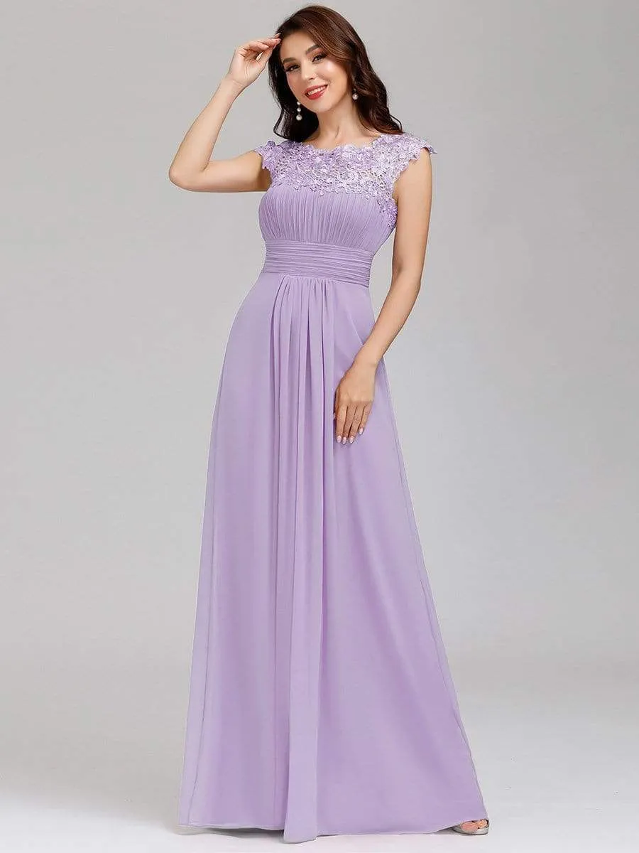 Maxi Long Lace Cap Sleeve Elegant Bridesmaid Dress