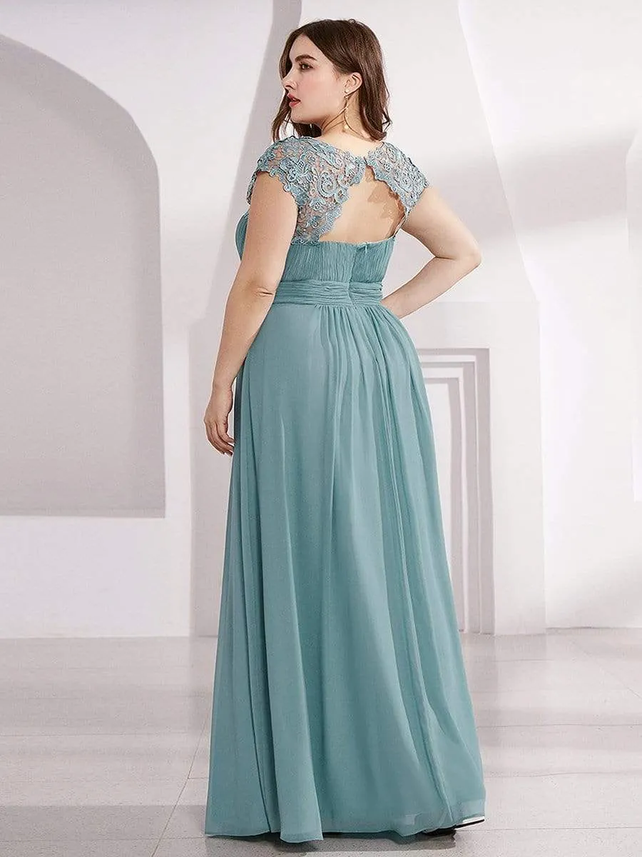 Maxi Long Lace Cap Sleeve Elegant Bridesmaid Dress