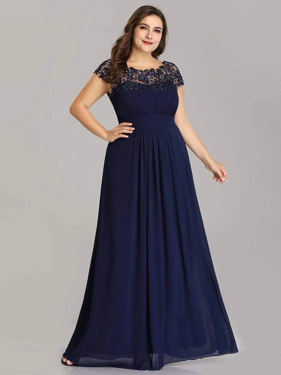 Maxi Long Lace Cap Sleeve Elegant Bridesmaid Dress