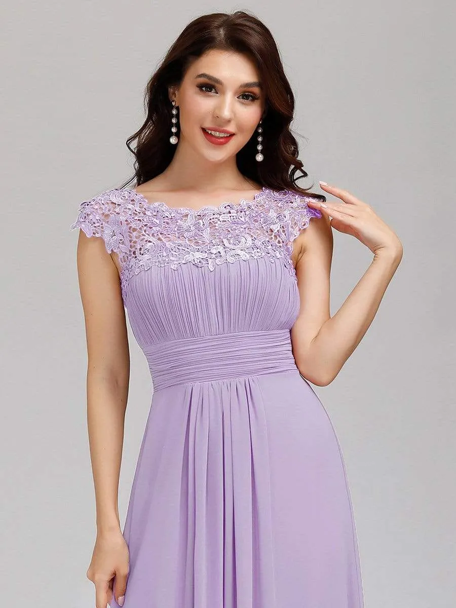 Maxi Long Lace Cap Sleeve Elegant Bridesmaid Dress