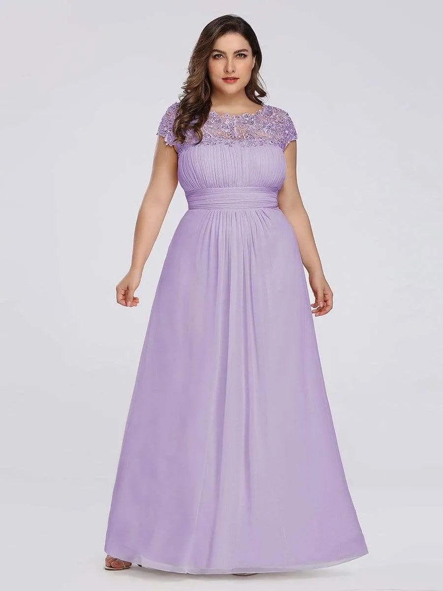 Maxi Long Lace Cap Sleeve Elegant Bridesmaid Dress
