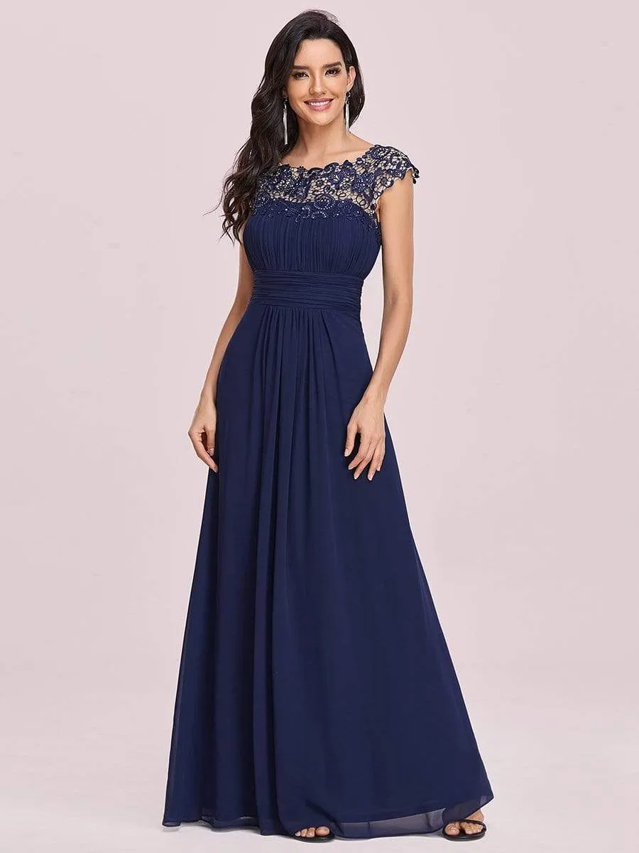 Maxi Long Lace Cap Sleeve Elegant Bridesmaid Dress