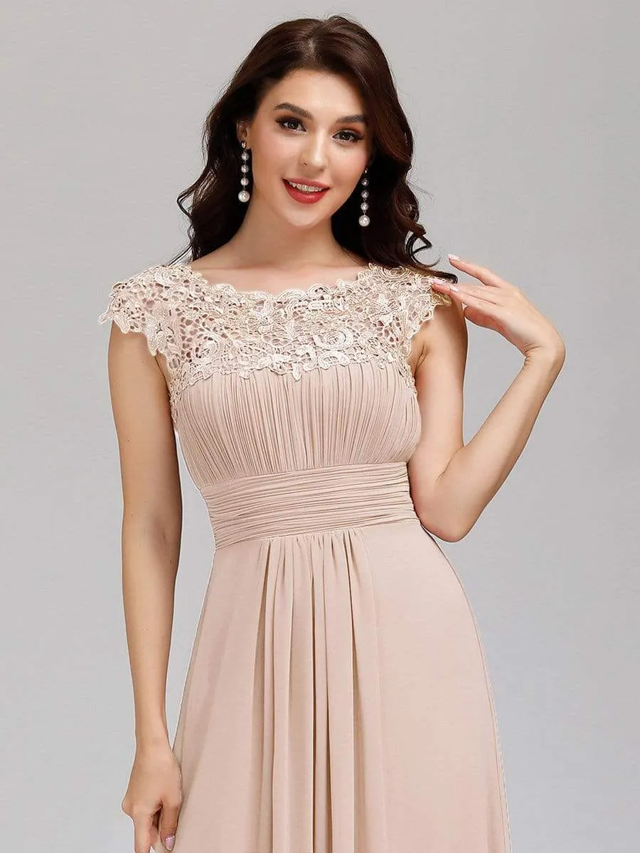 Maxi Long Lace Cap Sleeve Elegant Bridesmaid Dress