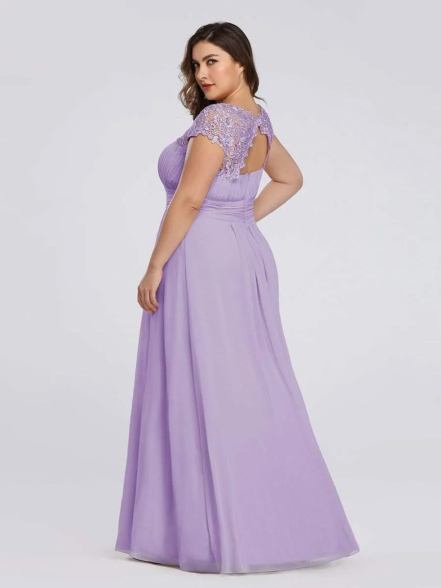 Maxi Long Lace Cap Sleeve Elegant Bridesmaid Dress