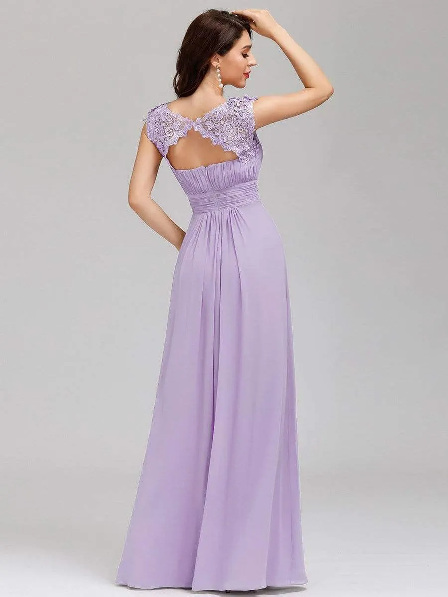 Maxi Long Lace Cap Sleeve Elegant Bridesmaid Dress