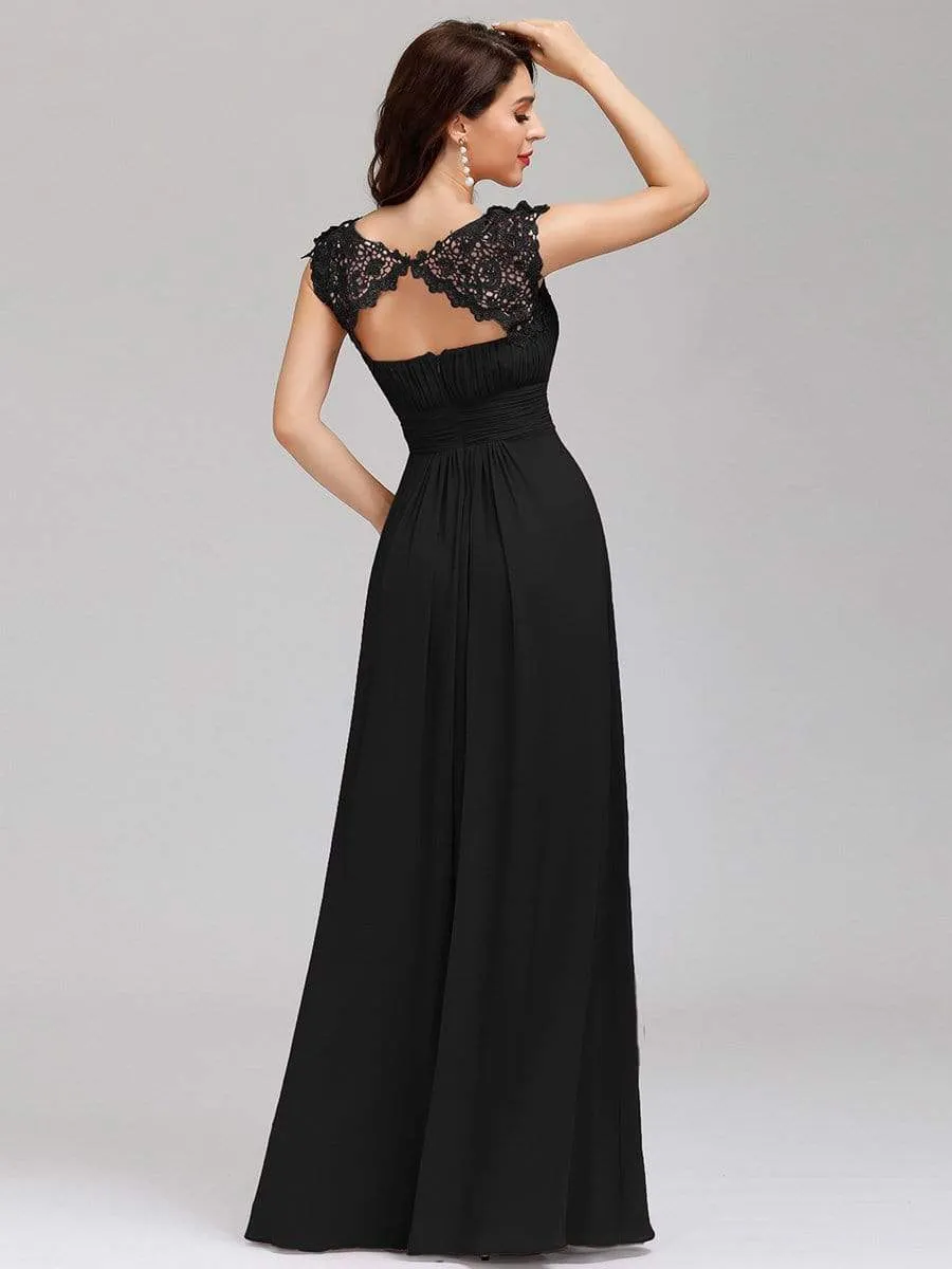 Maxi Long Lace Cap Sleeve Elegant Bridesmaid Dress