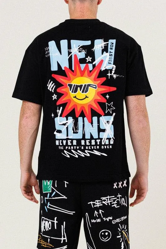 Mens Black New Suns Graphic Tee Shirt