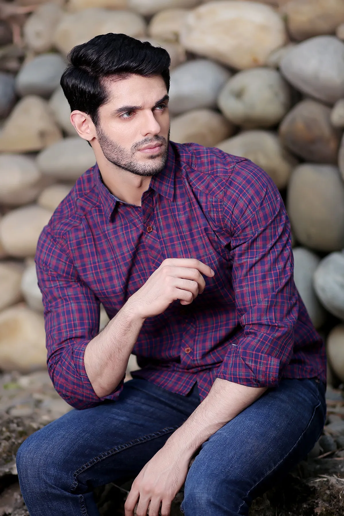 Men's “MATEO" Cotton Full Sleeves Checked Shirt