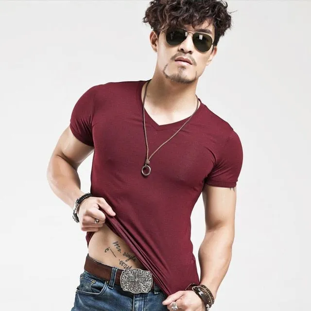 Men's Tops Tees T Shirt Men Fashion Trends Fitness Tshirt 2021 Summer New V Neck Short Sleeve Cotton