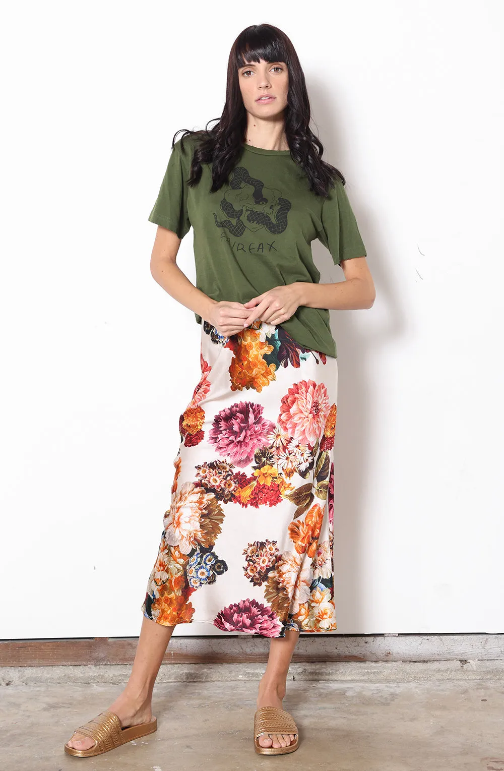 Midi Slip Dress   Ivory Bouquet
