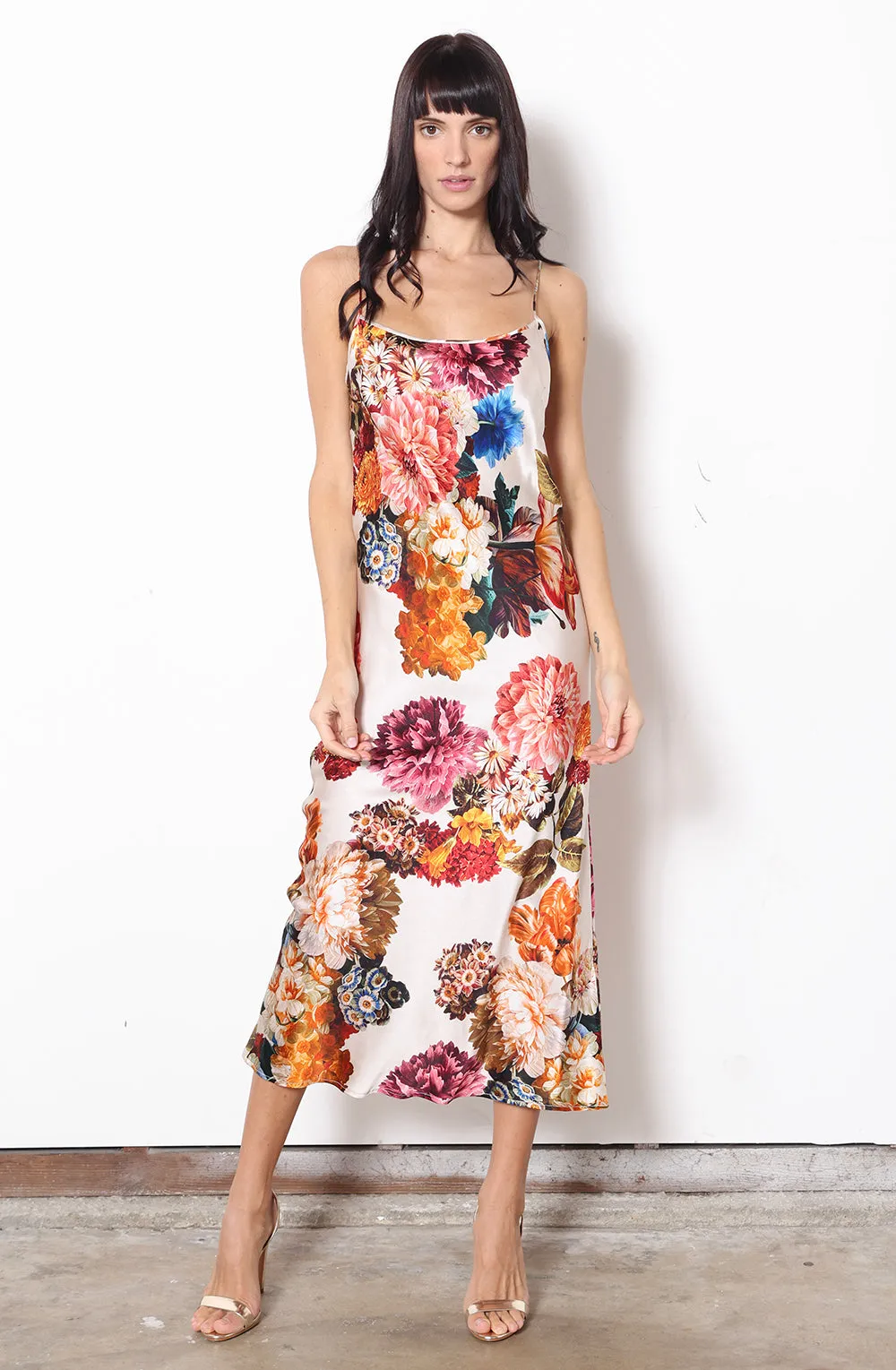 Midi Slip Dress   Ivory Bouquet
