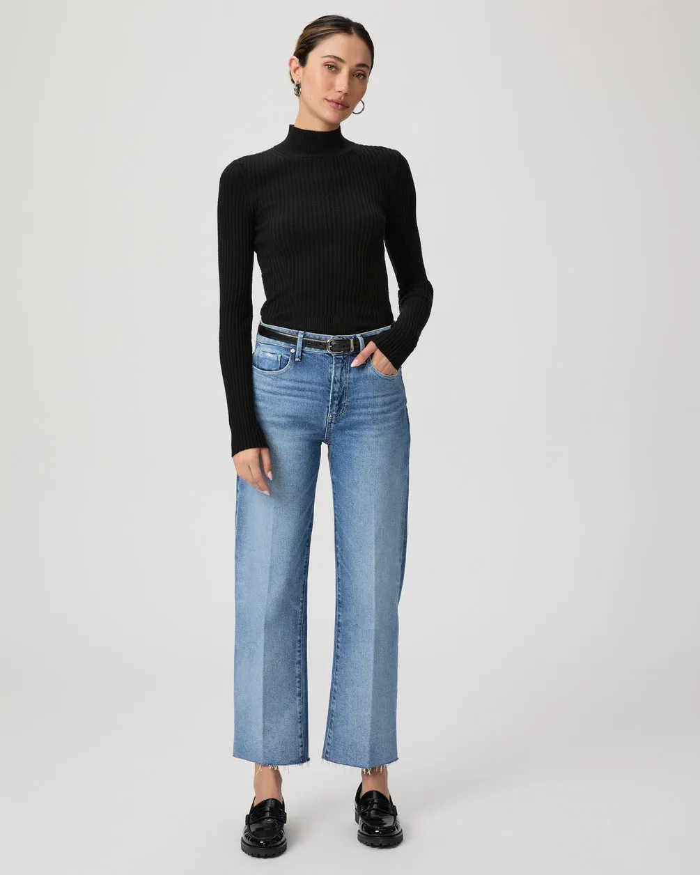 Paige Leenah Ankle Sleek Wide Leg Raw Hem in Walk of Fame