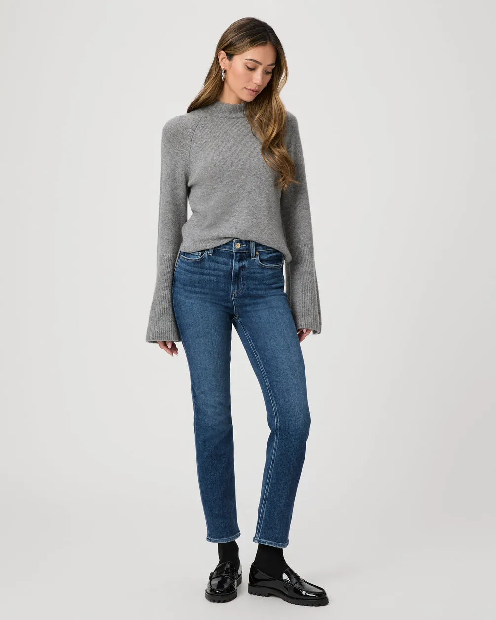 Paige Leenah Ankle Sleek Wide Leg Raw Hem in Walk of Fame