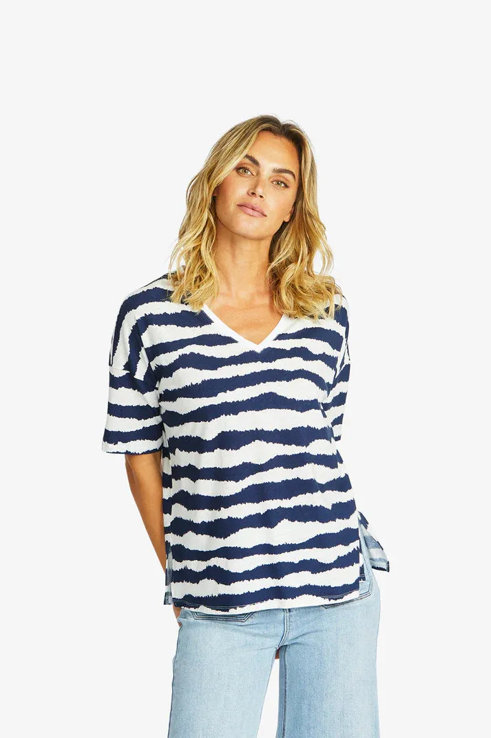 Ping Pong Wave V-Neck T-Shirt - Navy/ White