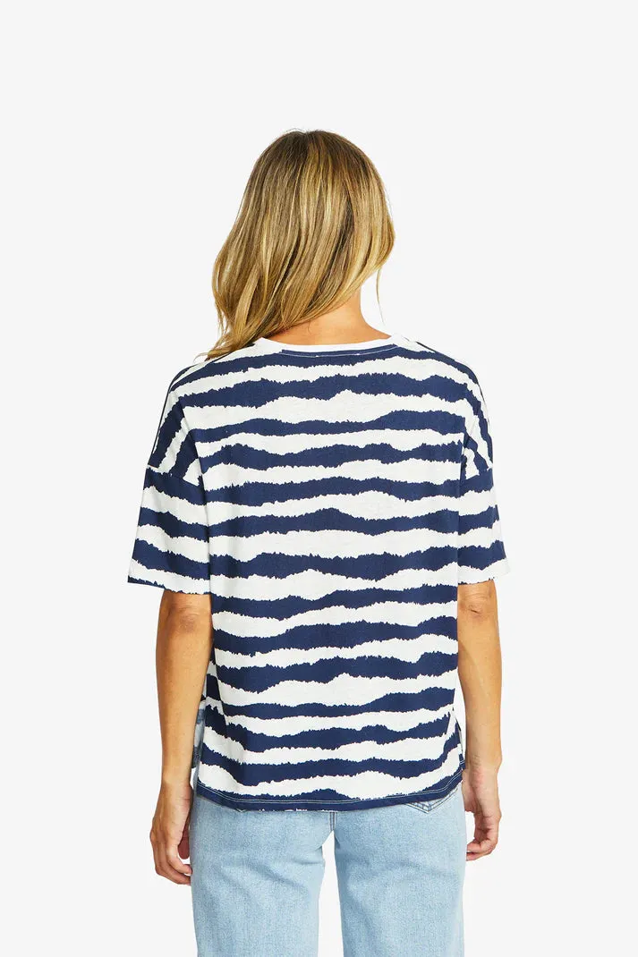 Ping Pong Wave V-Neck T-Shirt - Navy/ White