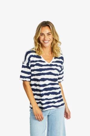 Ping Pong Wave V-Neck T-Shirt - Navy/ White