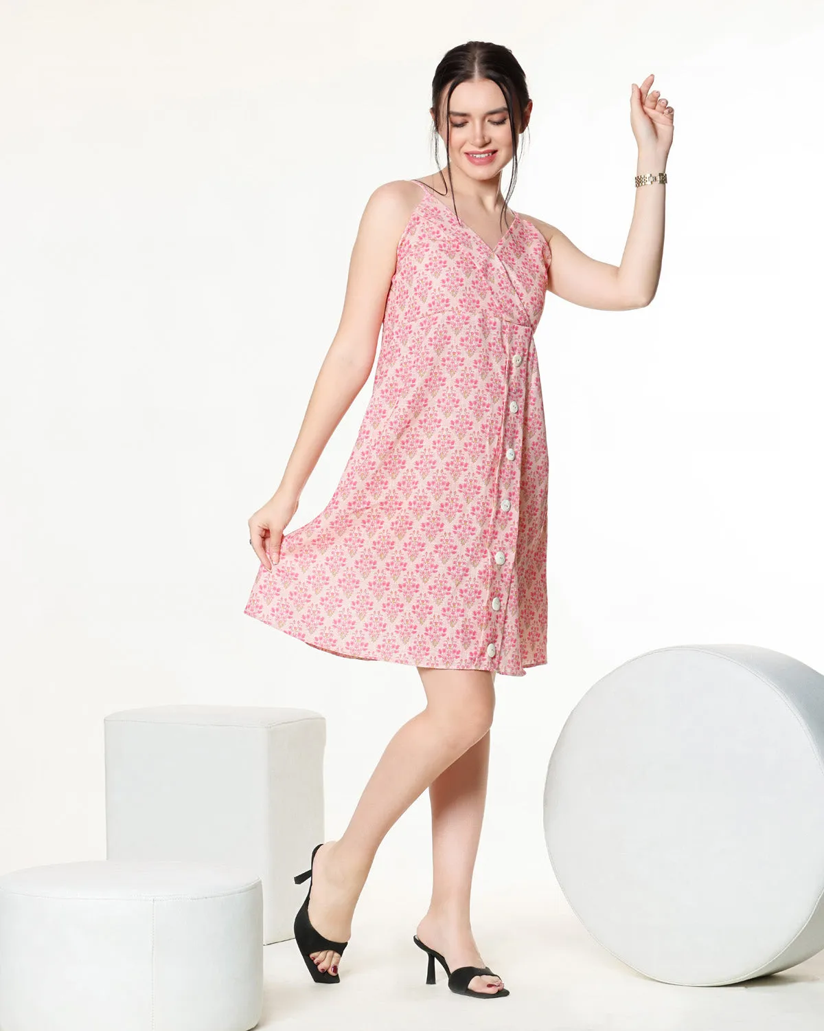 Pink Floral Button-Down Dress